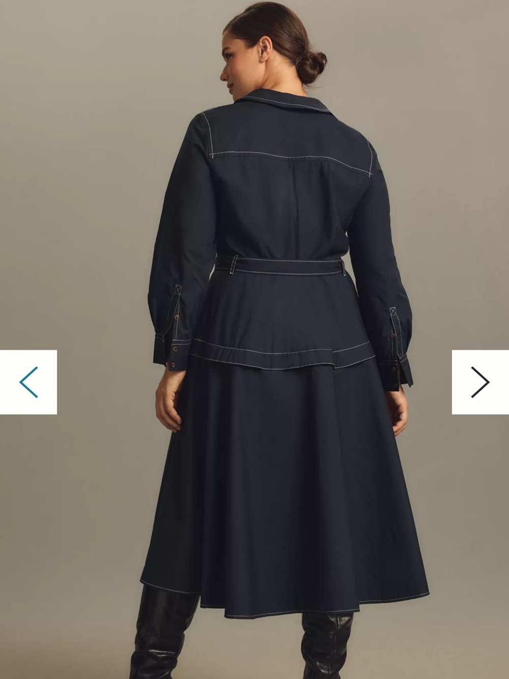 Anthropologie Long-Sleeve
Belted Front-Zip Midi Dress Black L - Picture 5 of 9
